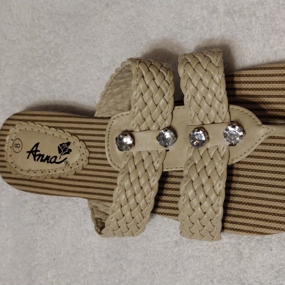 Anna, women's two strap jeweled sandal in tan. - Picture 2 of 5